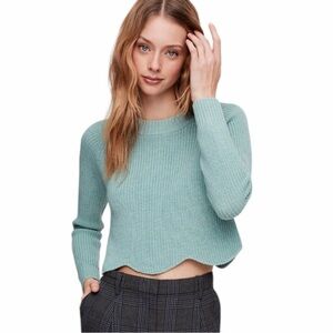 ARITZIA WILFRED sardou blue cropped MERINO wool sweater size XXS